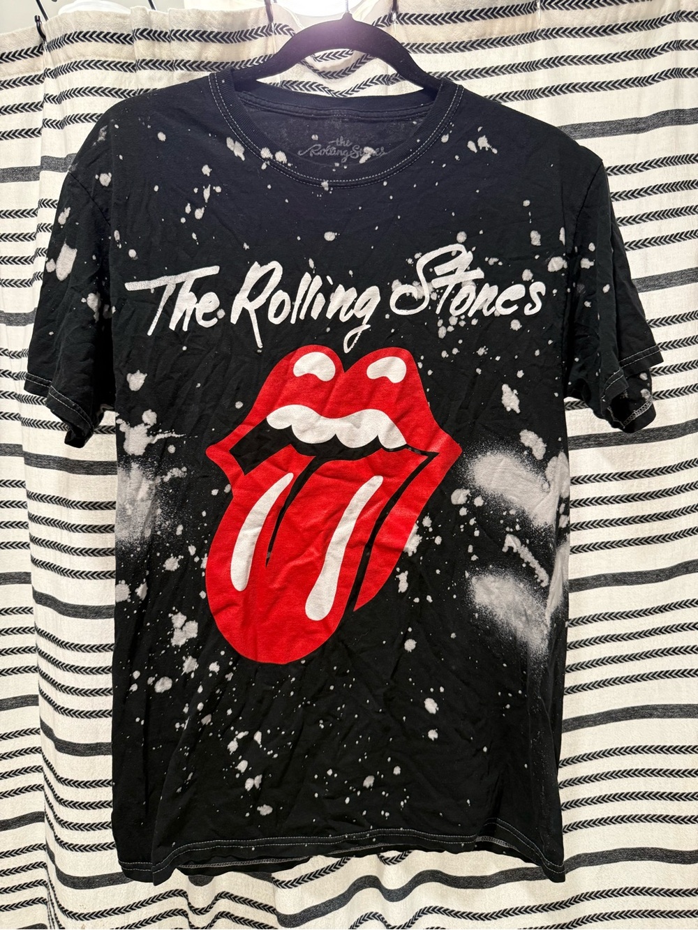 the Rolling Stones Black Tee with White Splatter